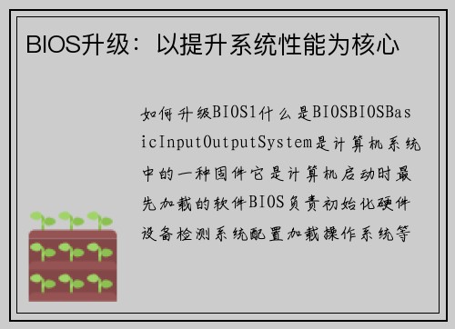 BIOS升级：以提升系统性能为核心