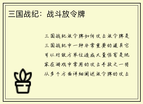 三国战纪：战斗放令牌
